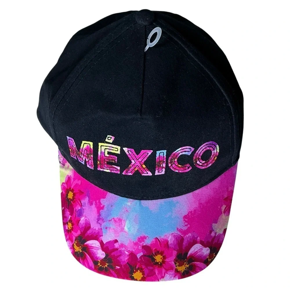 Mexico Baseball Hat Trucker Cap Tropical Island Theme Women Black Pink NWT OS